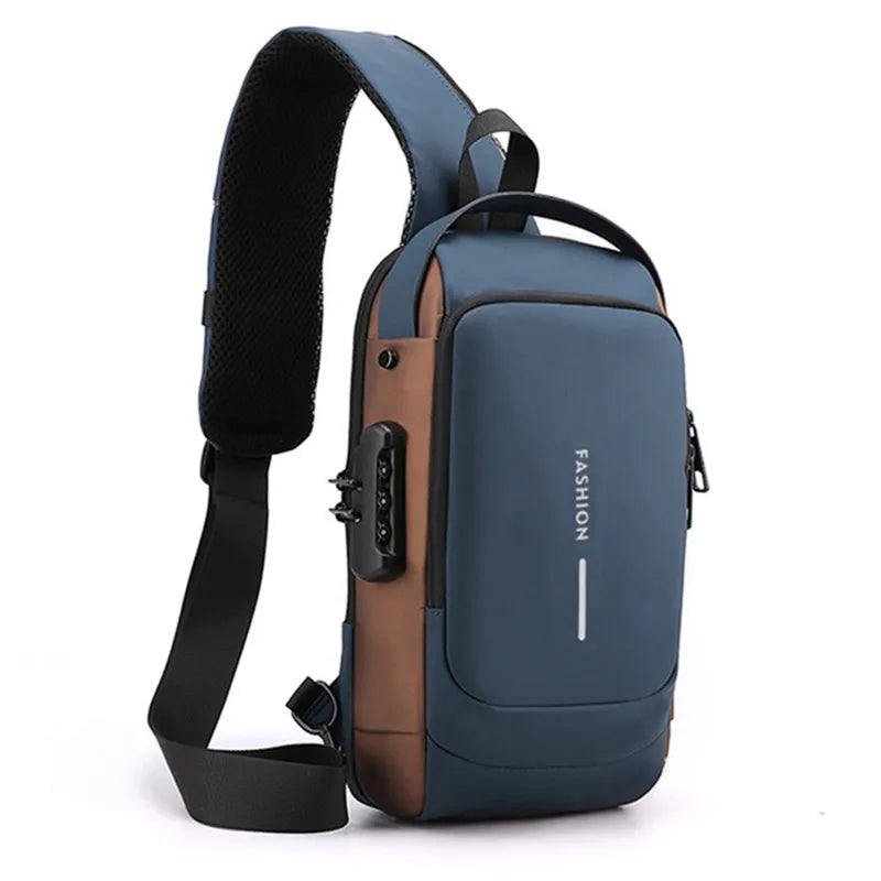 Fengdong password lock anti-theft bag luxury chest bag for men usb port small backpack shoulder bag husband gift Crossbody Bags