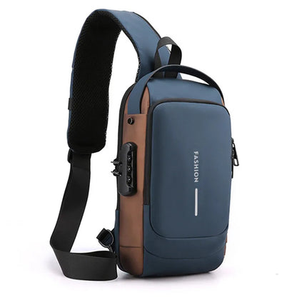 Fengdong password lock anti-theft bag luxury chest bag for men usb port small backpack shoulder bag husband gift Crossbody Bags