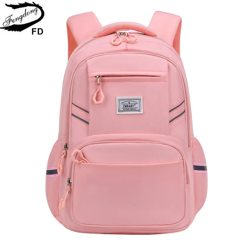 Fengdong primary school bags for girls solid color pink blue black book bag waterproof school backpacks for children students