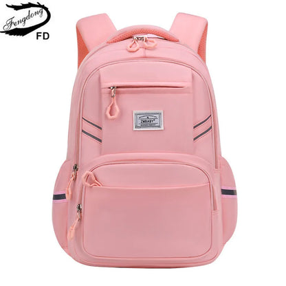 Fengdong primary school bags for girls solid color pink blue black book bag waterproof school backpacks for children students