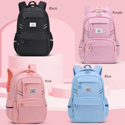 Fengdong primary school bags for girls solid color pink blue black book bag waterproof school backpacks for children students