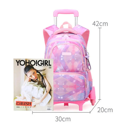 Fengdong primary student trolley school backpack with 6 wheels cute elementary school bags for girls rolling back pack for kids