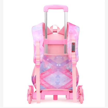 Fengdong primary student trolley school backpack with 6 wheels cute elementary school bags for girls rolling back pack for kids