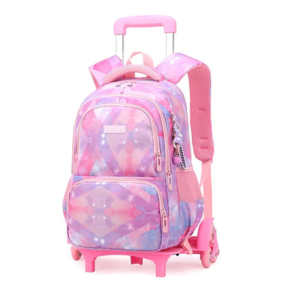 Fengdong primary student trolley school backpack with 6 wheels cute elementary school bags for girls rolling back pack for kids