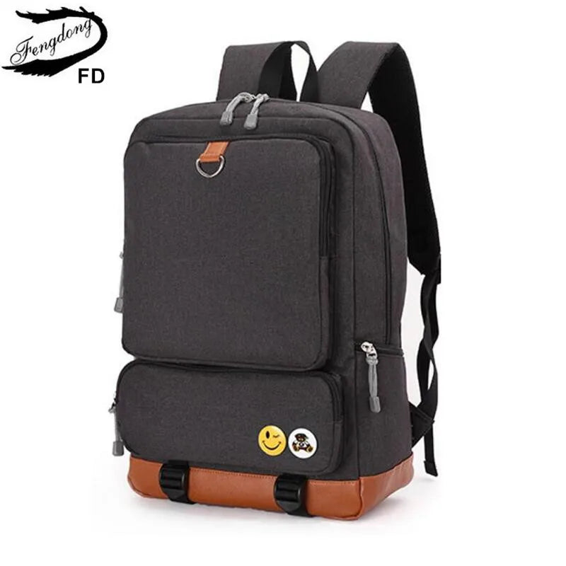 Fengdong school backpack for boys black laptop computer backpack kids school bag bagpack men travel bags backpacks for children
