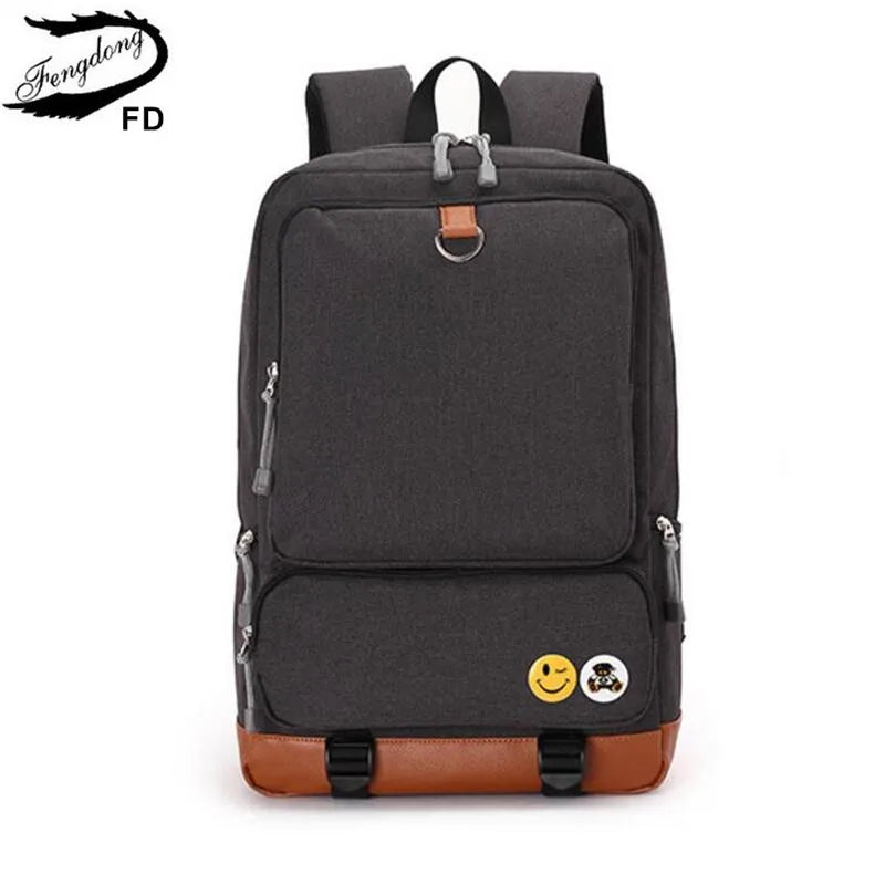 Fengdong school backpack for boys black laptop computer backpack kids school bag bagpack men travel bags backpacks for children