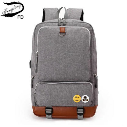 Fengdong school backpack for boys black laptop computer backpack kids school bag bagpack men travel bags backpacks for children