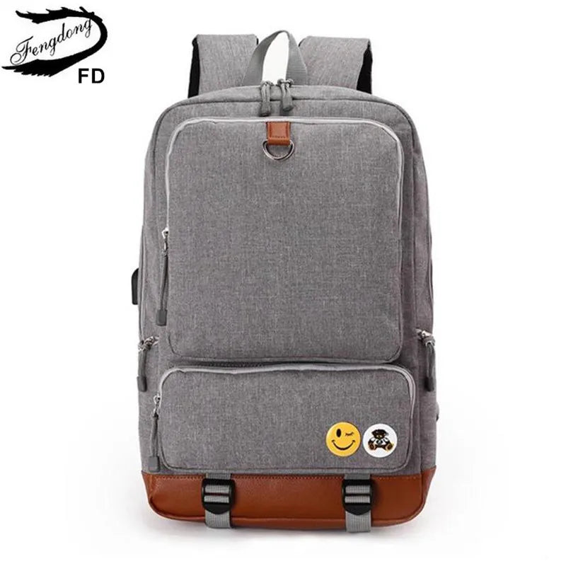 Fengdong school backpack for boys black laptop computer backpack kids school bag bagpack men travel bags backpacks for children