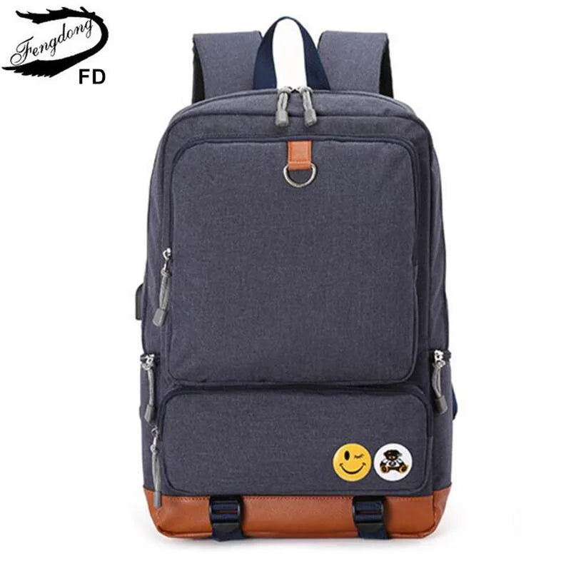 Fengdong school backpack for boys black laptop computer backpack kids school bag bagpack men travel bags backpacks for children