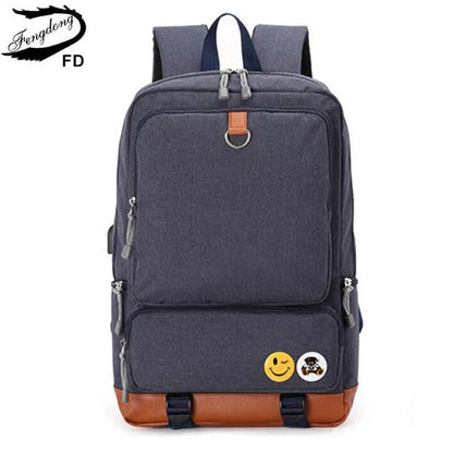 Fengdong school backpack for boys black laptop computer backpack kids school bag bagpack men travel bags backpacks for children