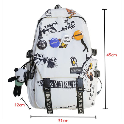 Fengdong school backpack for teenage boys cool school bag college student backpack large capacity schoolbag for boy cute doll