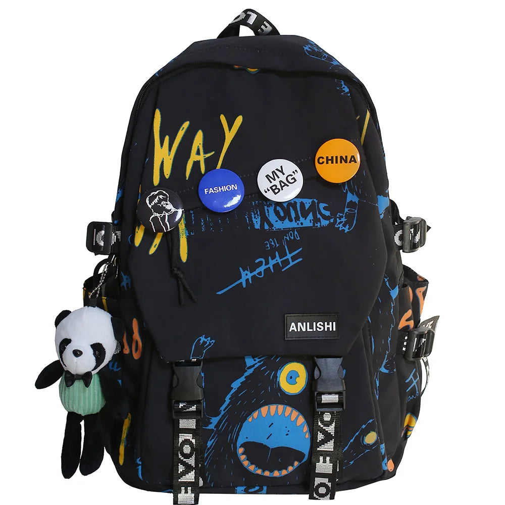 Fengdong school backpack for teenage boys cool school bag college student backpack large capacity schoolbag for boy cute doll