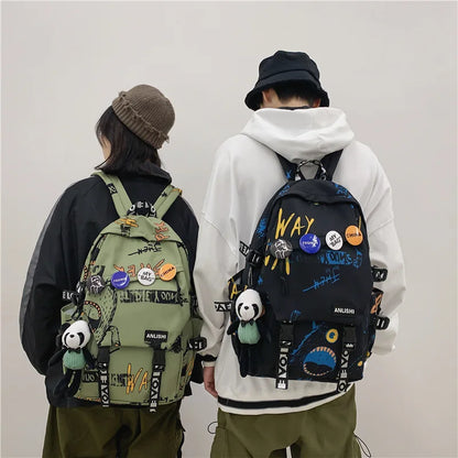 Fengdong school backpack for teenage boys cool school bag college student backpack large capacity schoolbag for boy cute doll