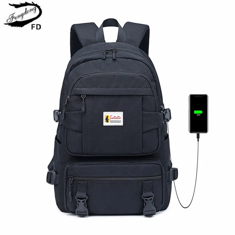 Fengdong school bags for teenage boys usb charge book bag high school student waterproof backpack men backbag unisex schoolbag