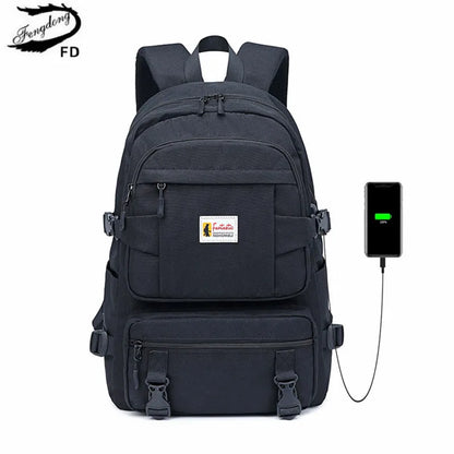 Fengdong school bags for teenage boys usb charge book bag high school student waterproof backpack men backbag unisex schoolbag