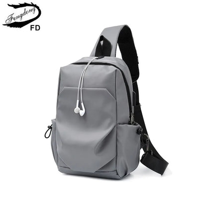 Fengdong small anti theft chest bag sling cross body bags men lightweight mini sport bag usb charge bagpack men messenger bags