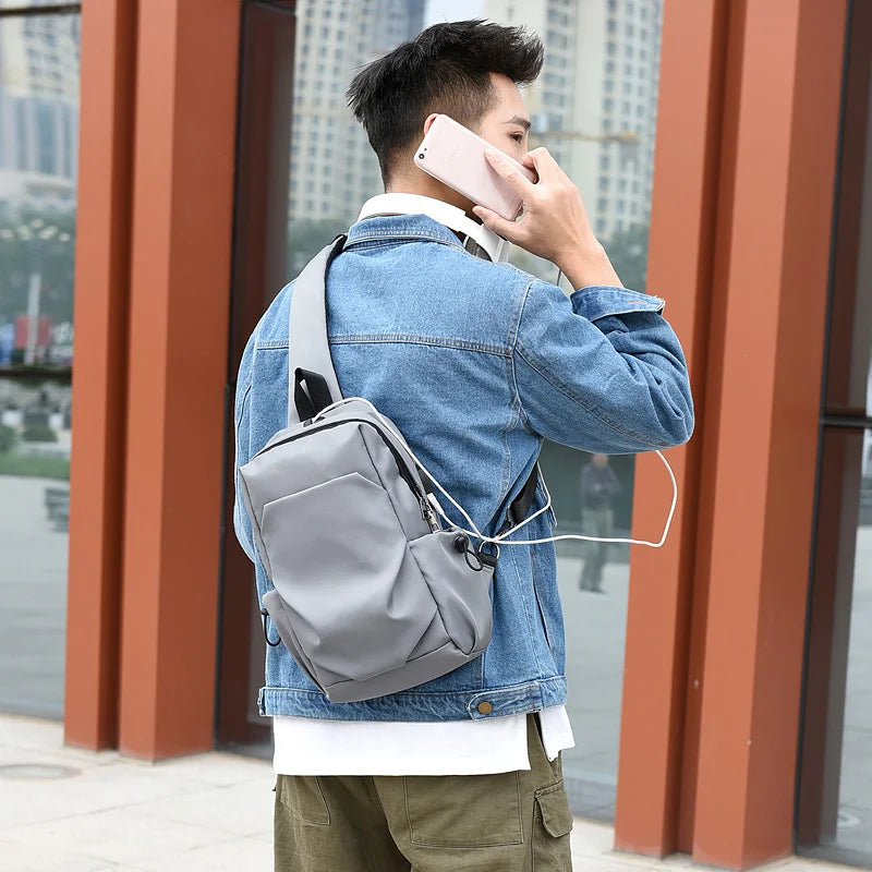 Fengdong small anti theft chest bag sling cross body bags men lightweight mini sport bag usb charge bagpack men messenger bags