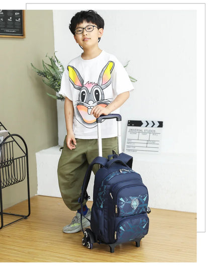 Fengdong stair climbing trolley school backpack school bags for boys with 6 wheels teenagers detachable rolling wheel book bag