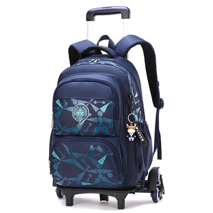 Fengdong stair climbing trolley school backpack school bags for boys with 6 wheels teenagers detachable rolling wheel book bag