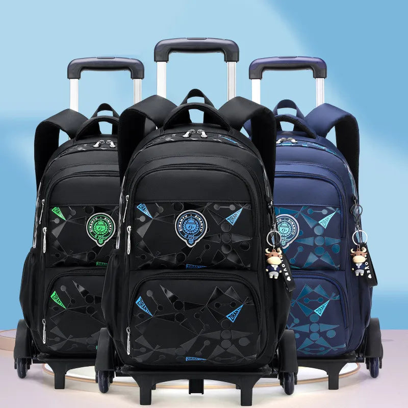 Fengdong stair climbing trolley school backpack school bags for boys with 6 wheels teenagers detachable rolling wheel book bag