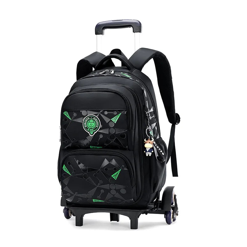 Fengdong stair climbing trolley school backpack school bags for boys with 6 wheels teenagers detachable rolling wheel book bag