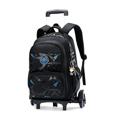 Fengdong stair climbing trolley school backpack school bags for boys with 6 wheels teenagers detachable rolling wheel book bag