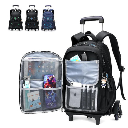 Fengdong stair climbing trolley school backpack school bags for boys with 6 wheels teenagers detachable rolling wheel book bag