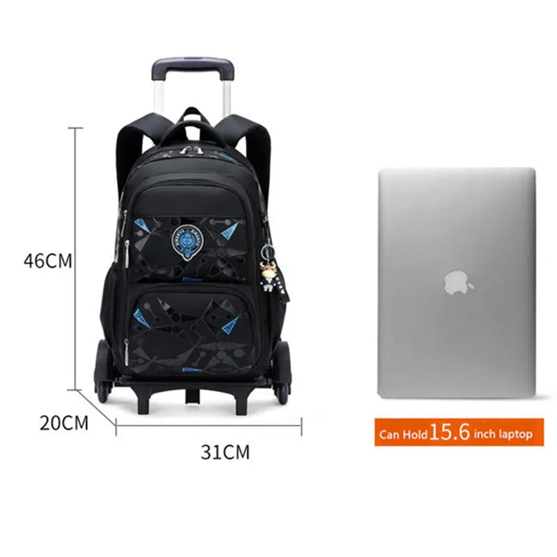 Fengdong stair climbing trolley school backpack school bags for boys with 6 wheels teenagers detachable rolling wheel book bag
