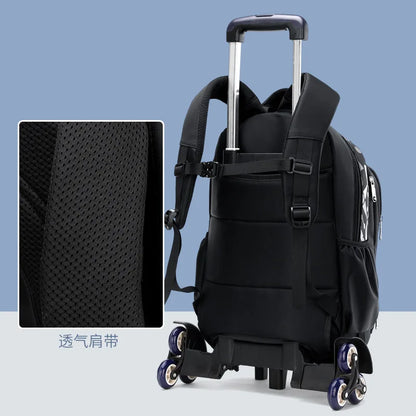 Fengdong stair climbing trolley school backpack school bags for boys with 6 wheels teenagers detachable rolling wheel book bag
