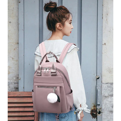 Fengdong women fashion backpack bag female waterproof lightweight casual travel backpack cute plush ball red blue black backpack