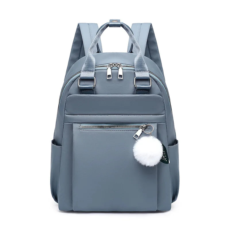 Fengdong women fashion backpack bag female waterproof lightweight casual travel backpack cute plush ball red blue black backpack