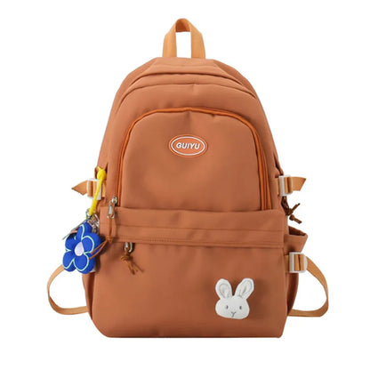 Fengdong women school backpack cute school bags for girls teenagers middle high school book bag kawaii flower rabbit decoration