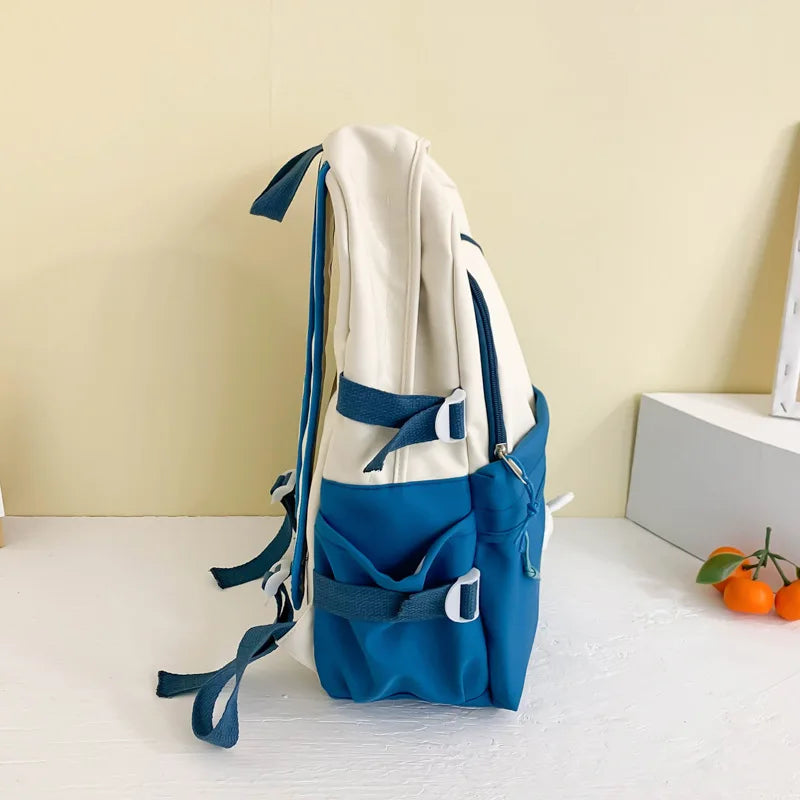 Fengdong women school backpack cute school bags for girls teenagers middle high school book bag kawaii flower rabbit decoration