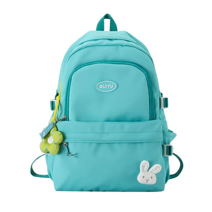 Fengdong women school backpack cute school bags for girls teenagers middle high school book bag kawaii flower rabbit decoration
