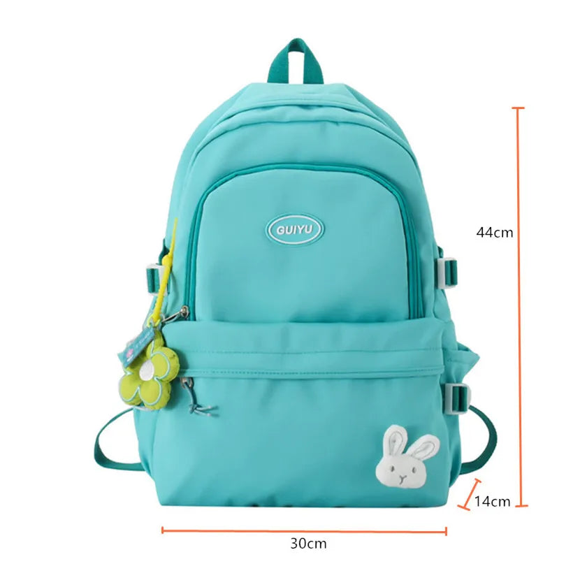 Fengdong women school backpack cute school bags for girls teenagers middle high school book bag kawaii flower rabbit decoration