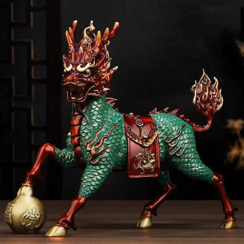 Fengshui All Copper Qilin Ornaments Attract Wealth Divine Beasts Living Room Entrance and Gathering Wealth Decorations