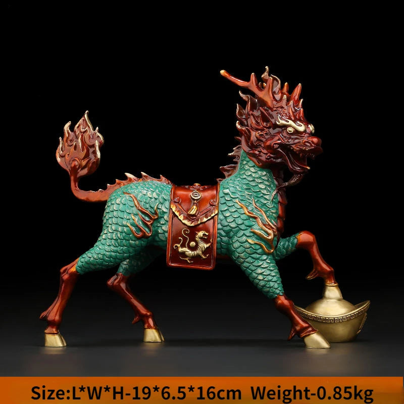 Fengshui All Copper Qilin Ornaments Attract Wealth Divine Beasts Living Room Entrance and Gathering Wealth Decorations
