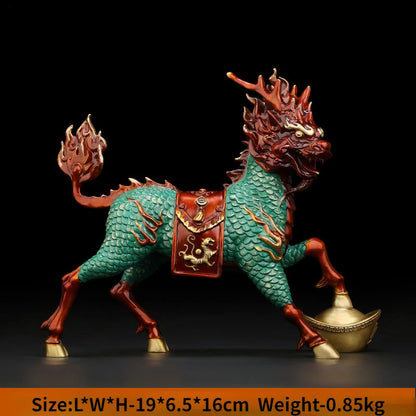Fengshui All Copper Qilin Ornaments Attract Wealth Divine Beasts Living Room Entrance and Gathering Wealth Decorations