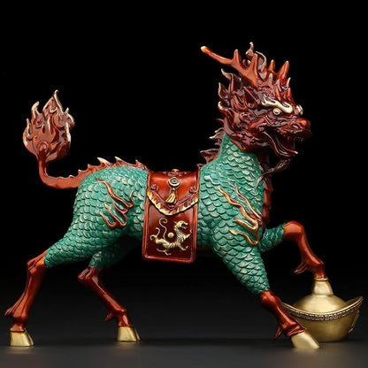 Fengshui All Copper Qilin Ornaments Attract Wealth Divine Beasts Living Room Entrance and Gathering Wealth Decorations