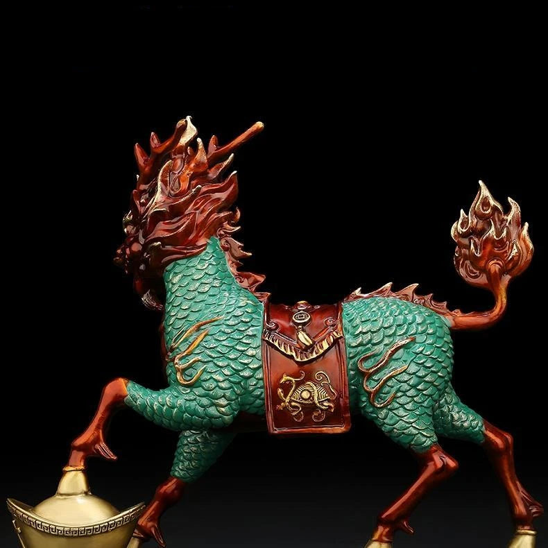 Fengshui All Copper Qilin Ornaments Attract Wealth Divine Beasts Living Room Entrance and Gathering Wealth Decorations