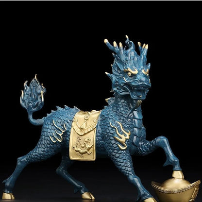 Fengshui All Copper Qilin Ornaments Attract Wealth Divine Beasts Living Room Entrance and Gathering Wealth Decorations