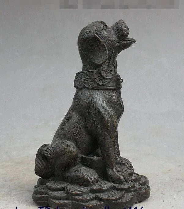 Fengshui Chinese Bronze Copper Money Bi Dog Dogs Animal Look Door Wealth Statue