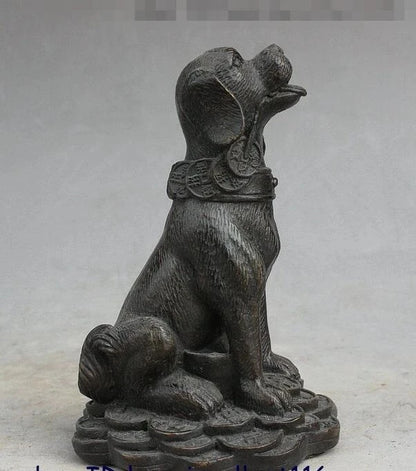 Fengshui Chinese Bronze Copper Money Bi Dog Dogs Animal Look Door Wealth Statue