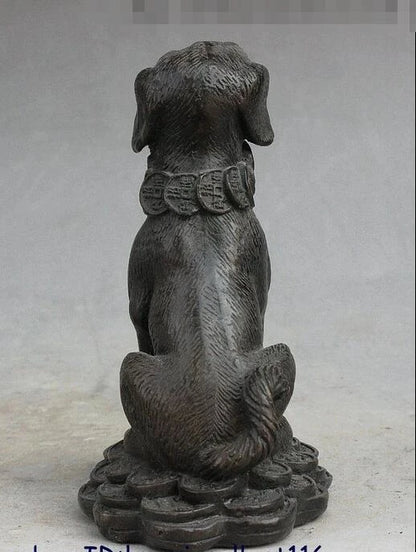 Fengshui Chinese Bronze Copper Money Bi Dog Dogs Animal Look Door Wealth Statue