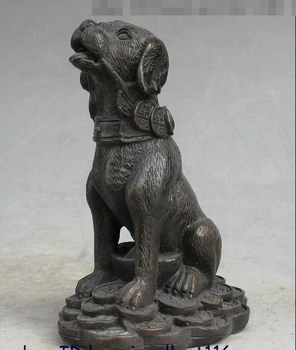 Fengshui Chinese Bronze Copper Money Bi Dog Dogs Animal Look Door Wealth Statue