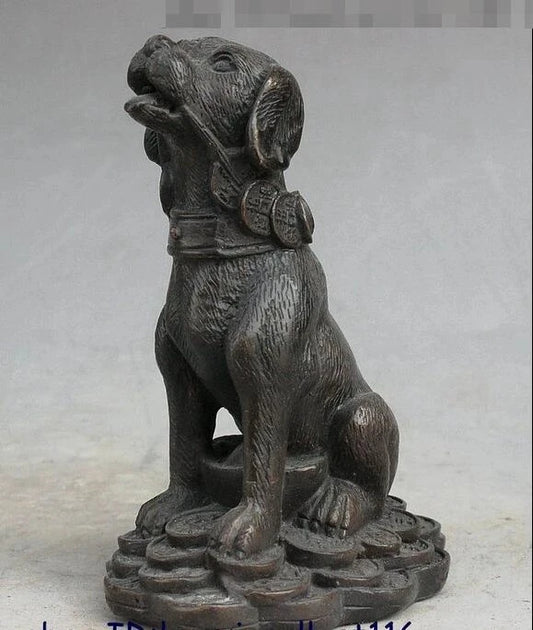 Fengshui Chinese Bronze Copper Money Bi Dog Dogs Animal Look Door Wealth Statue