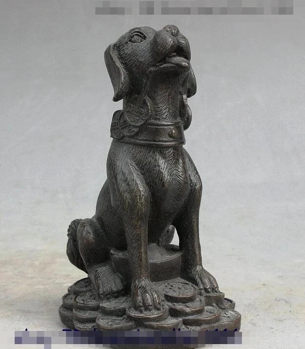 Fengshui Chinese Bronze Copper Money Bi Dog Dogs Animal Look Door Wealth Statue