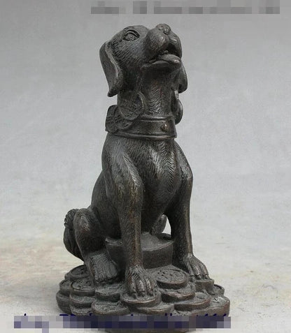 Fengshui Chinese Bronze Copper Money Bi Dog Dogs Animal Look Door Wealth Statue