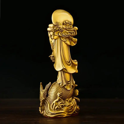 Fengshui Copper Dragon Guanyin Ornaments Stand Bodhisattva Statue Home Living Room Desktop Buddha Decor