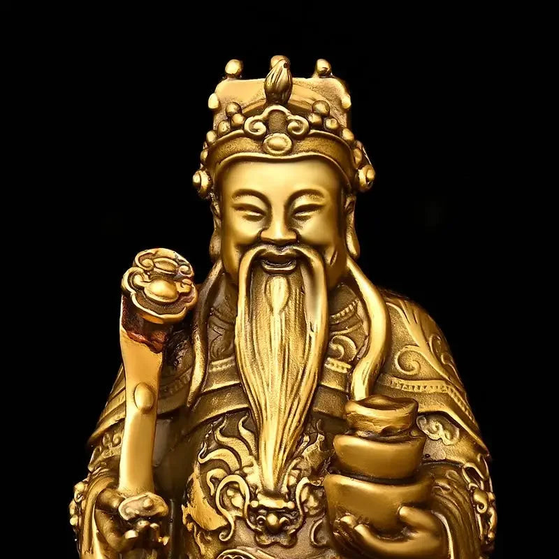 Fengshui Copper God of Wealth Ornaments Yuan Bao Ru Yi Home  Office Desk Decor Buddha Ornaments Sculptures